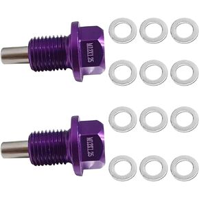 2Pcs M12 x1.25 Magnetic Oil Drain Plug Stainless Steel with 12 Copper Washer Replacement for Toyota, Lexus, Nissan, Infiniti(Purple)