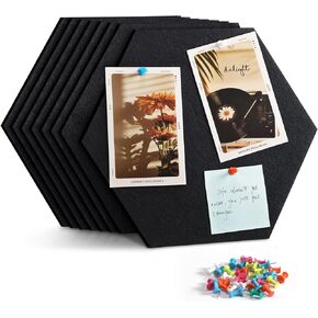 12" Large Bulletin Board with 30 Push Pins, Pack of 8 Hexagon Felt Pin Board Notice Boards for Home Office Kitchen, Felt Wall Tiles for Photos Memos