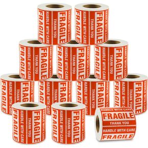 1000 Fragile Stickers 2 Rolls 2'' x 3'' Fragile - Handle with Care - Thank You Shipping Labels Stickers (500 Labels/Roll)