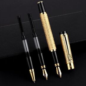 Amaxiu Luxury Fountain Pen Set with 3 Different Nibs, Iridium Extra Fine & Fine & Bent Nib Metal Fountain Pen Calligraphy Pen Gift for Business Journal Office Suitable 2.6mm Ink Cartridges(Black)