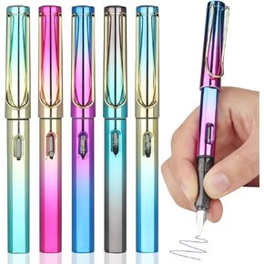 Fountain Pen Set - 5 Pack 0.38mm Nib Refillable Ink, Portable Matte Fountain Pens for Writing, Fine Point Smooth Writing Pen, Ergonomic Design - Ideal for Students, Professionals and Gift in Kuwait