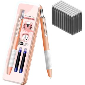 Retractable Fountain Pen, 0.38mm,Torpedo Room Design,Includes 60 Black Ink Cartridges and 2 Blue Ink Cartridges, Smooth Writing, Super Soft Non-slip for Writing, Office (Blue)