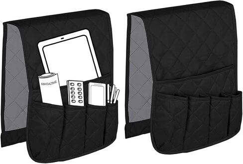 H.VERSAILTEX Non-Slip Couch Sofa Chair Armrest Organizer with 5 Pockets for Phone Book Magazines TV Remote Control, 2 Packs (Black/Grey) - 13" x 35" in Saudi Arabia