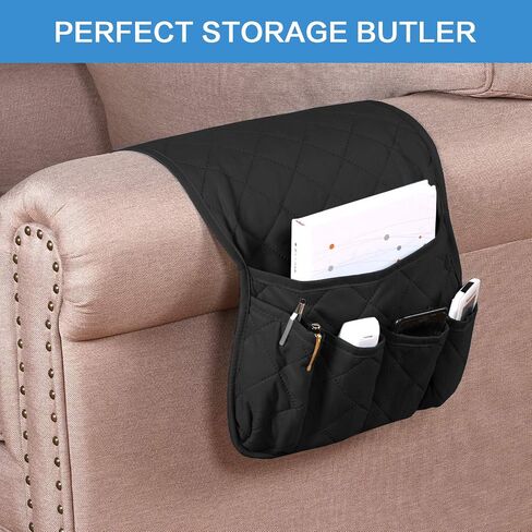 H.VERSAILTEX Non-Slip Couch Sofa Chair Armrest Organizer with 5 Pockets for Phone Book Magazines TV Remote Control, 2 Packs (Black/Grey) - 13" x 35" in Saudi Arabia