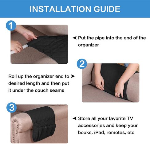 H.VERSAILTEX Non-Slip Couch Sofa Chair Armrest Organizer with 5 Pockets for Phone Book Magazines TV Remote Control, 2 Packs (Black/Grey) - 13" x 35" in Saudi Arabia