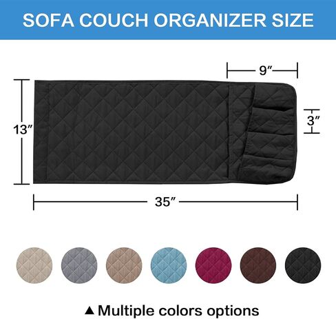H.VERSAILTEX Non-Slip Couch Sofa Chair Armrest Organizer with 5 Pockets for Phone Book Magazines TV Remote Control, 2 Packs (Black/Grey) - 13" x 35" in Saudi Arabia