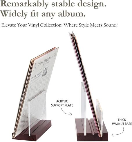 Now Playing Vinyl Record Stand-Vinyl Record Holder with LED Light, Solid Walnut Now Spinning Record Stand-Record Display for Albums, DVD, iPad, Storage (Walnut) in Saudi Arabia