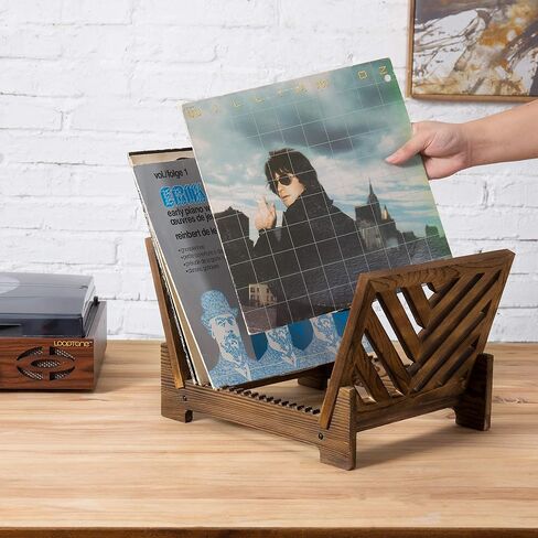 MyGift Vintage Dark Brown Wood Tabletop Record Album Holder Organizer Rack, Stores and Display up to 15 Album Sleeves in Saudi Arabia