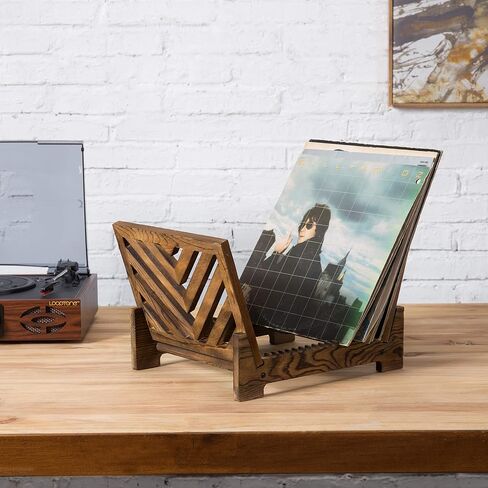 MyGift Vintage Dark Brown Wood Tabletop Record Album Holder Organizer Rack, Stores and Display up to 15 Album Sleeves in Saudi Arabia