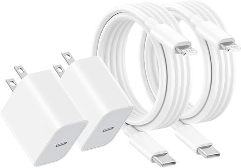 شاحن سريع iPhone، شاحن iPhone شحن سريع شاحن USB C مزدوج المنفذ [معتمد من Apple MFi] 2 حزمة 2 في 1 محول شاحن Apple سريع كابل لايتنينج 6FT لهاتف iPhone 14 ProMax/13Pro/12 Mini/11/XR/SE in Kuwait
