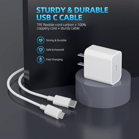 شاحن سريع iPhone، شاحن iPhone شحن سريع شاحن USB C مزدوج المنفذ [معتمد من Apple MFi] 2 حزمة 2 في 1 محول شاحن Apple سريع كابل لايتنينج 6FT لهاتف iPhone 14 ProMax/13Pro/12 Mini/11/XR/SE in Kuwait