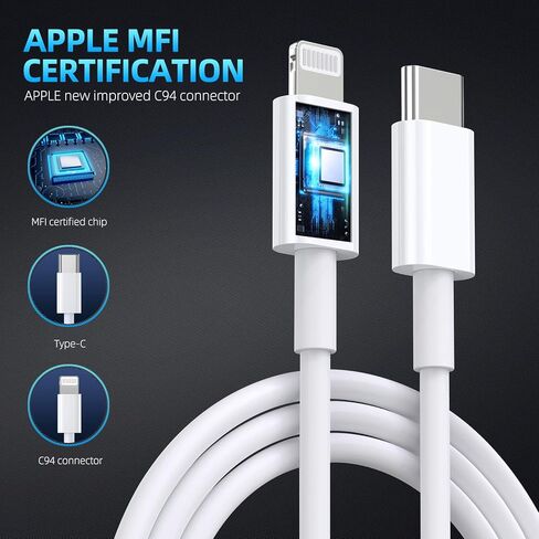 شاحن سريع iPhone، شاحن iPhone شحن سريع شاحن USB C مزدوج المنفذ [معتمد من Apple MFi] 2 حزمة 2 في 1 محول شاحن Apple سريع كابل لايتنينج 6FT لهاتف iPhone 14 ProMax/13Pro/12 Mini/11/XR/SE in Kuwait