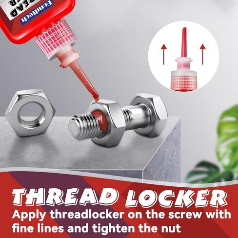 Threadlocker Red، خزانة خيط عالية القوة 50 مل، مشابك معدنية للقفل والختم، خيط يصل إلى 1 بوصة، غراء لولبي ثابت in Saudi Arabia