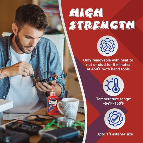 Threadlocker Red، خزانة خيط عالية القوة 50 مل، مشابك معدنية للقفل والختم، خيط يصل إلى 1 بوصة، غراء لولبي ثابت in Saudi Arabia