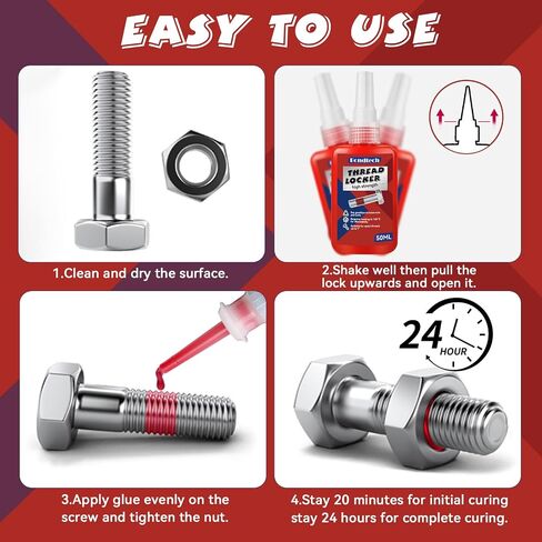 Threadlocker Red، خزانة خيط عالية القوة 50 مل، مشابك معدنية للقفل والختم، خيط يصل إلى 1 بوصة، غراء لولبي ثابت in Saudi Arabia