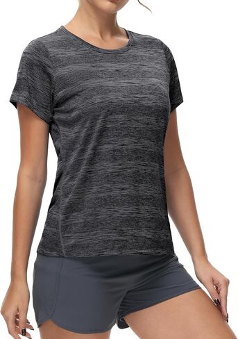 MIER Women's Running Athletic Shirts Dry Fit Active T-shirt Tops Short Sleeve Soft Crew Neck Gym Workout Exercise Tees in Saudi Arabia