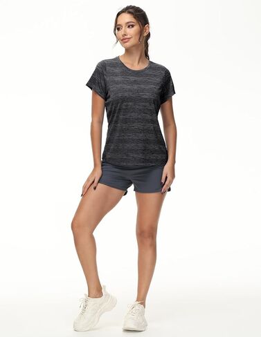 MIER Women's Running Athletic Shirts Dry Fit Active T-shirt Tops Short Sleeve Soft Crew Neck Gym Workout Exercise Tees in Saudi Arabia