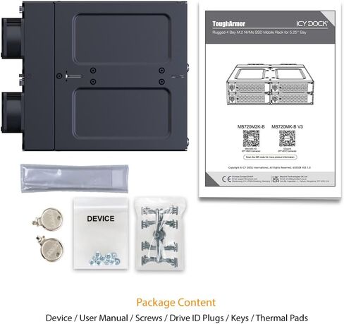 ICY DOCK 4 Bay M.2 NVMe SSD PCIe 4.0 Mobile Rack Enclosure for External 5.25" Drive Bay (4 x OCuLink SFF-8612 4i) | ToughArmor MB720MK-B V3 in Saudi Arabia