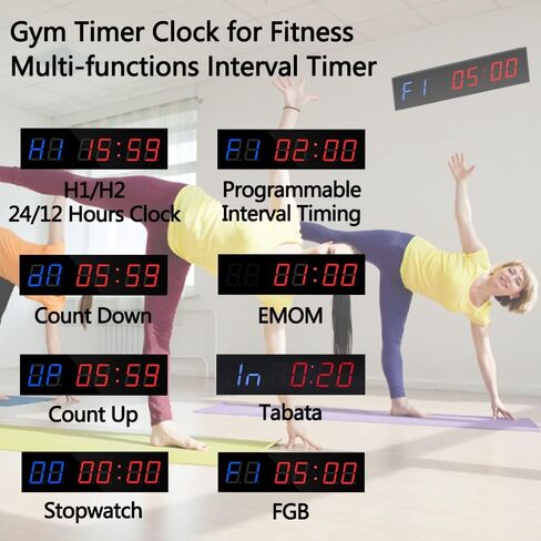 FCXJTU LED Gym Clock Interval Timer, 1.5in Metal Count Down/Up Training Timer Programmable Stopwatch Adjustable Volume Brightness with Remote Control for Home Gym Fitness Exercise Workout in Kuwait