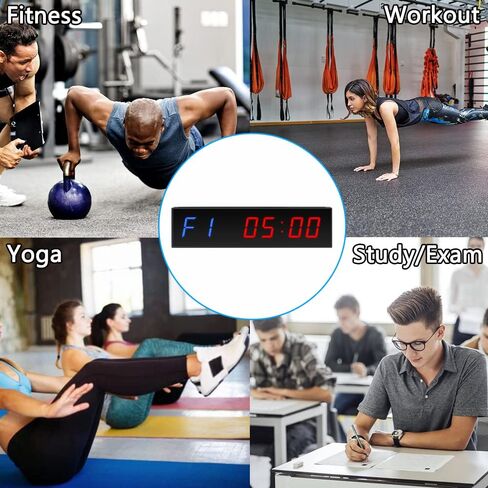 FCXJTU LED Gym Clock Interval Timer, 1.5in Metal Count Down/Up Training Timer Programmable Stopwatch Adjustable Volume Brightness with Remote Control for Home Gym Fitness Exercise Workout in Kuwait