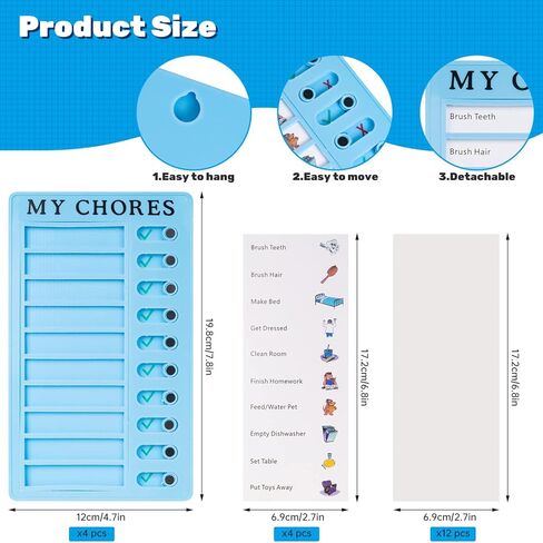 4 قطع من مخطط الأعمال الروتينية للأطفال، قائمة مرجعية بلاستيكية مع 12 بطاقة قابلة للفصل، مخطط مهام للبالغين للقيام بقائمة التخطيط (أبيض، وردي، أزرق، أخضر) in Kuwait