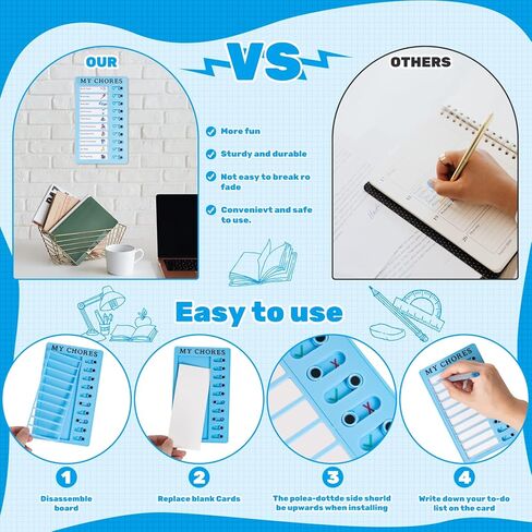 4 قطع من مخطط الأعمال الروتينية للأطفال، قائمة مرجعية بلاستيكية مع 12 بطاقة قابلة للفصل، مخطط مهام للبالغين للقيام بقائمة التخطيط (أبيض، وردي، أزرق، أخضر) in Kuwait