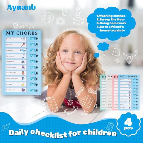 4 قطع من مخطط الأعمال الروتينية للأطفال، قائمة مرجعية بلاستيكية مع 12 بطاقة قابلة للفصل، مخطط مهام للبالغين للقيام بقائمة التخطيط (أبيض، وردي، أزرق، أخضر) in Kuwait