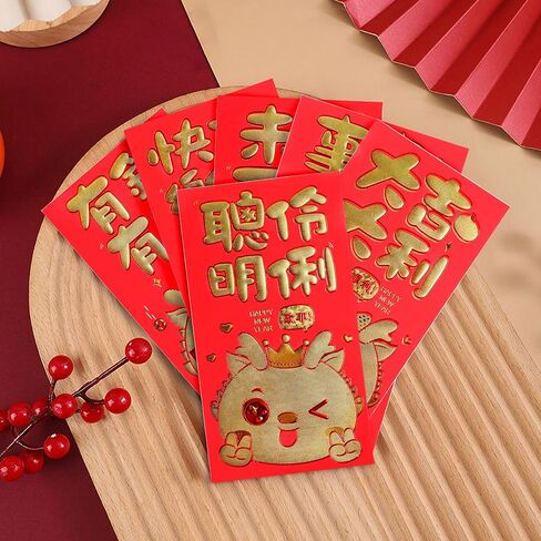 36 قطعة من المظاريف الحمراء الصينية للعام القمري الجديد كبيرة هونغ باو 2024 سنة التنين حزمة حمراء من مظاريف المال المحظوظة لعيد الربيع وحفلات الزفاف وأعياد الميلاد in Kuwait