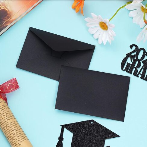 200 قطعة من المظاريف السوداء الصغيرة، مغلفات بطاقات الهدايا الصغيرة، مظاريف جيب لدعوة زفاف الأعمال لتخرج الأموال وحفلات الزفاف والعطلات، 4.3 × 2.9 بوصة in Kuwait