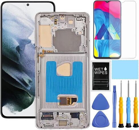 AMOLED لهاتف Samsung Galaxy S21 Plus استبدال الشاشة مع إطار لهاتف Samsung S21+ استبدال الشاشة SM-G996B SM-G996U LCD محول رقمي شاشة تعمل باللمس مع أدوات 6.7 بوصة فضي in Kuwait