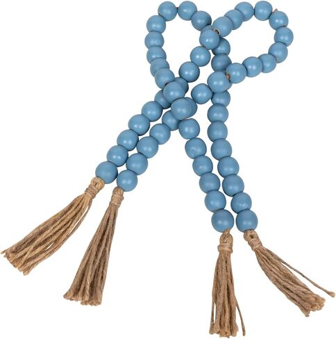 مجموعة قطع تزيين المزرعة من ستراتون مكونة من قطعتين من الخرز الخشبي الأزرق مع شرابات - طول كل منها 23 بوصة - سهلة التصميم in Kuwait