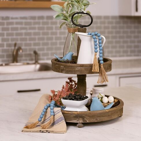 مجموعة قطع تزيين المزرعة من ستراتون مكونة من قطعتين من الخرز الخشبي الأزرق مع شرابات - طول كل منها 23 بوصة - سهلة التصميم in Kuwait