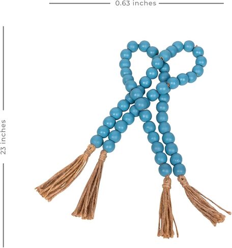 مجموعة قطع تزيين المزرعة من ستراتون مكونة من قطعتين من الخرز الخشبي الأزرق مع شرابات - طول كل منها 23 بوصة - سهلة التصميم in Kuwait