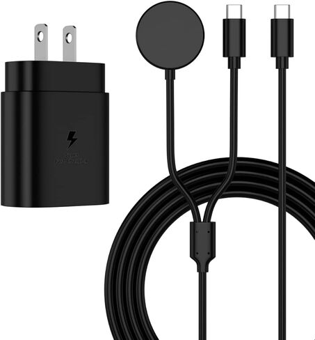 شاحن ساعة سامسونج جالاكسي 2 في 1 25 وات USB C شاحن سريع لهاتف سامسونج جالاكسي S23 Ultra/S23/S22 Ultra/S22/S21، Galaxy Watch 5 Pro/5/4/3/Active2/1، Tab S8/S7، Z Fold 4 /Z Flip 4,4.9FT شاحن حائط بكابل in Kuwait