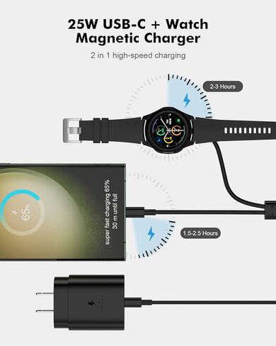 شاحن ساعة سامسونج جالاكسي 2 في 1 25 وات USB C شاحن سريع لهاتف سامسونج جالاكسي S23 Ultra/S23/S22 Ultra/S22/S21، Galaxy Watch 5 Pro/5/4/3/Active2/1، Tab S8/S7، Z Fold 4 /Z Flip 4,4.9FT شاحن حائط بكابل in Kuwait
