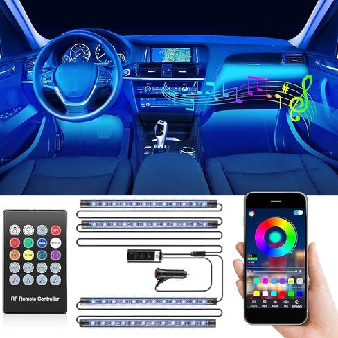 أضواء السيارة الداخلية، أضواء شريط LED داخلية للسيارة مع جهاز تحكم عن بعد وجهاز تحكم التطبيق، تصميم خط 2 في 1 4 قطع 48 مجموعة إضاءة LED للسيارة، 16 مليون لون، 7 أوضاع للمشهد، شاحن سيارة، تيار مستمر 12 فولت in Kuwait