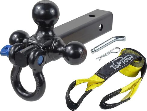 TOPTOW 64059 حامل وصلة المقطورة ثلاثي الكرات مع كبل D دوار، وحزام سحب للاسترداد 3 بوصات × 20 بوصة in Kuwait
