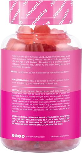 علكات الكولاجين - كولاجين بحري متحلل للنساء والرجال - مضاد للشيخوخة، نمو الشعر، العناية بالبشرة والأظافر القوية، مكملات الكولاجين البروتينية - فيتامينات الكولاجين الصمغية - مصنوعة من نوفومين in Kuwait