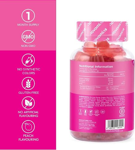 علكات الكولاجين - كولاجين بحري متحلل للنساء والرجال - مضاد للشيخوخة، نمو الشعر، العناية بالبشرة والأظافر القوية، مكملات الكولاجين البروتينية - فيتامينات الكولاجين الصمغية - مصنوعة من نوفومين in Kuwait