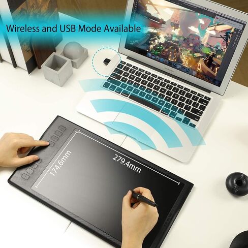 HUION Inspiroy Q11K V2 أقراص الرسم الرسومية اللاسلكية وظيفة الميل بطارية خالية من القلم 8192 ضغط القلم، 11 * 6.87 بوصة قلم لوحي لجهاز Mac/PC/Windows in Kuwait