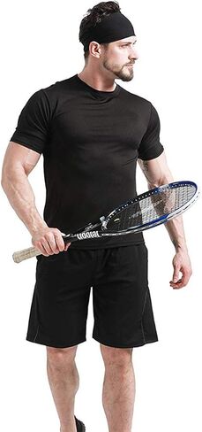 عبوة من 5 عصابات رأس رياضية رياضية للرجال، عصابة رأس للجري واليوجا واللياقة البدنية قابلة للتمدد بلون سادة، رباط شعر للتمرين مقاوم للانزلاق وممتص للرطوبة in Kuwait