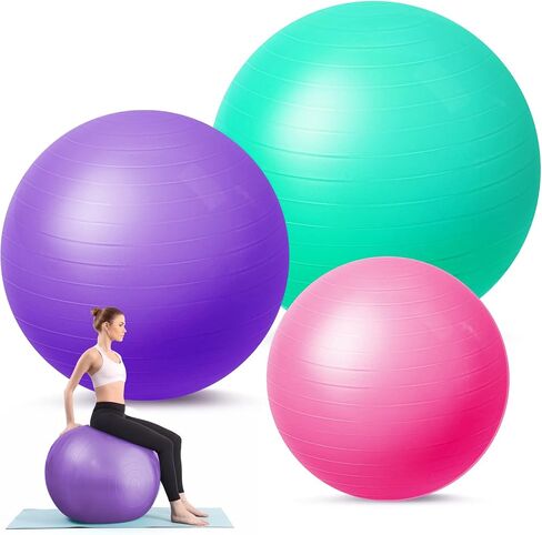 Honoson 3 Pcs Exercise Ball Large Yoga Ball Pregnancy Ball 3 Size Fitness Ball Multiple Sizes Yoga Ball Chair for Office Home Labor Gym Birth Balance, 55/65/75cm (Pink, Purple, Green) in Saudi Arabia