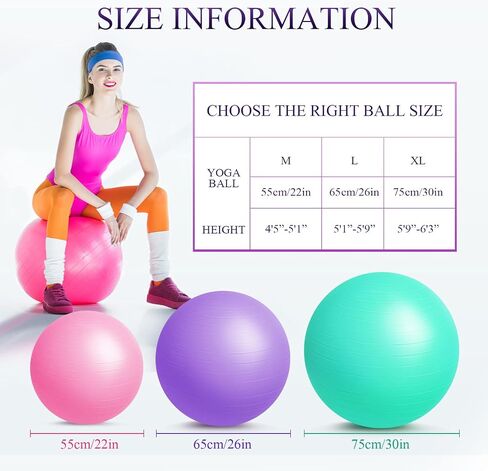 Honoson 3 Pcs Exercise Ball Large Yoga Ball Pregnancy Ball 3 Size Fitness Ball Multiple Sizes Yoga Ball Chair for Office Home Labor Gym Birth Balance, 55/65/75cm (Pink, Purple, Green) in Saudi Arabia