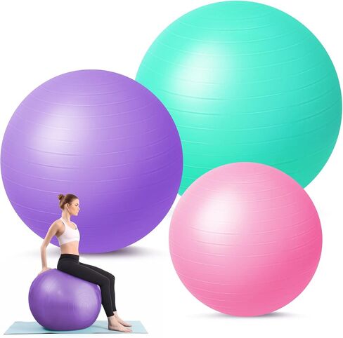 Honoson 3 Pcs Exercise Ball Large Yoga Ball Pregnancy Ball 3 Size Fitness Ball Multiple Sizes Yoga Ball Chair for Office Home Labor Gym Birth Balance, 55/65/75cm (Pink, Purple, Green) in Saudi Arabia