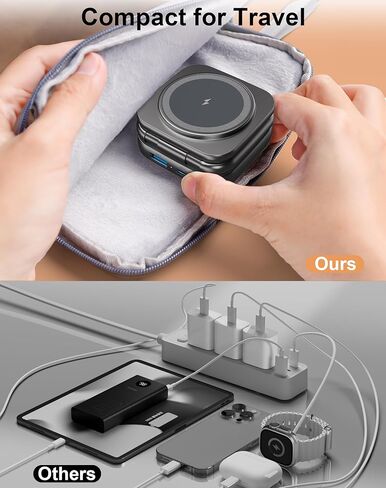 شاحن لاسلكي لـ Magsafe، محطة شحن محمولة 5 في 1 AC Island، حامل مغناطيسي سريع الطي بقدرة 15 وات بحد أقصى، متطور لسلسلة iPhone 15/14/13، وساعة Apple S1-9/Ultra، وAirPods (مع محول 35 وات) in Kuwait