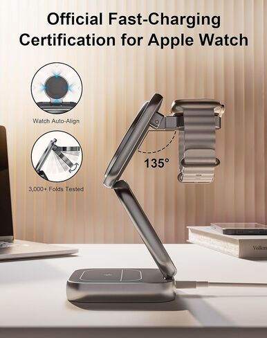 شاحن لاسلكي لـ Magsafe، محطة شحن محمولة 5 في 1 AC Island، حامل مغناطيسي سريع الطي بقدرة 15 وات بحد أقصى، متطور لسلسلة iPhone 15/14/13، وساعة Apple S1-9/Ultra، وAirPods (مع محول 35 وات) in Kuwait