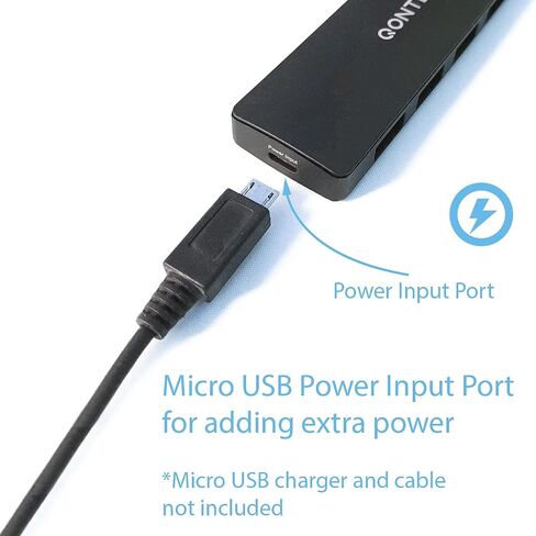 موزع USB مع منفذ إدخال الطاقة، النوع A، 4 منافذ USB 3.0 (المعروف أيضًا باسم 3.1 Gen 1، 3.2 Gen 1x1)، منفذ إدخال طاقة - أضف طاقة إضافية مع شاحن Micro USB (غير متضمن)، نقل البيانات، أجهزة الشحن in Saudi Arabia