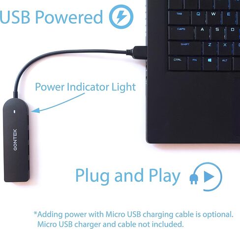 موزع USB مع منفذ إدخال الطاقة، النوع A، 4 منافذ USB 3.0 (المعروف أيضًا باسم 3.1 Gen 1، 3.2 Gen 1x1)، منفذ إدخال طاقة - أضف طاقة إضافية مع شاحن Micro USB (غير متضمن)، نقل البيانات، أجهزة الشحن in Saudi Arabia