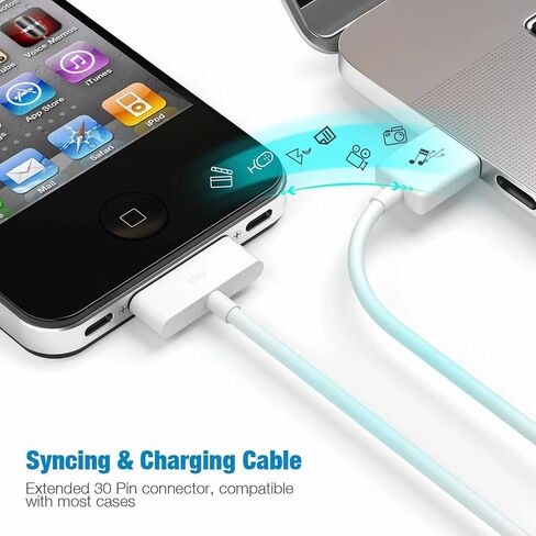 كابل شحن USB 30 سنًا، كابل 30 سنًا لهاتف iPhone 4s، كابل بيانات موصل شحن USB ومزامنة الكابلات لهواتف iPhone 4/4s، iPhone 3G/3Gs، iPad 3/2/1، iPod Classic iPod Touch iPod Nano (1 متر ، 1 قطعة) in Saudi Arabia