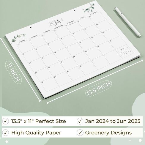 Magnetic Calendar for Fridge Apr 2024 to Sep 2025 | 2024-2025 Greenery Calendar 13.5x11 Inch Monthly Calendar for Refrigerator |18 Months Magnetic Fridge Calendar | Large Writing Blocks with Holidays, in Saudi Arabia
